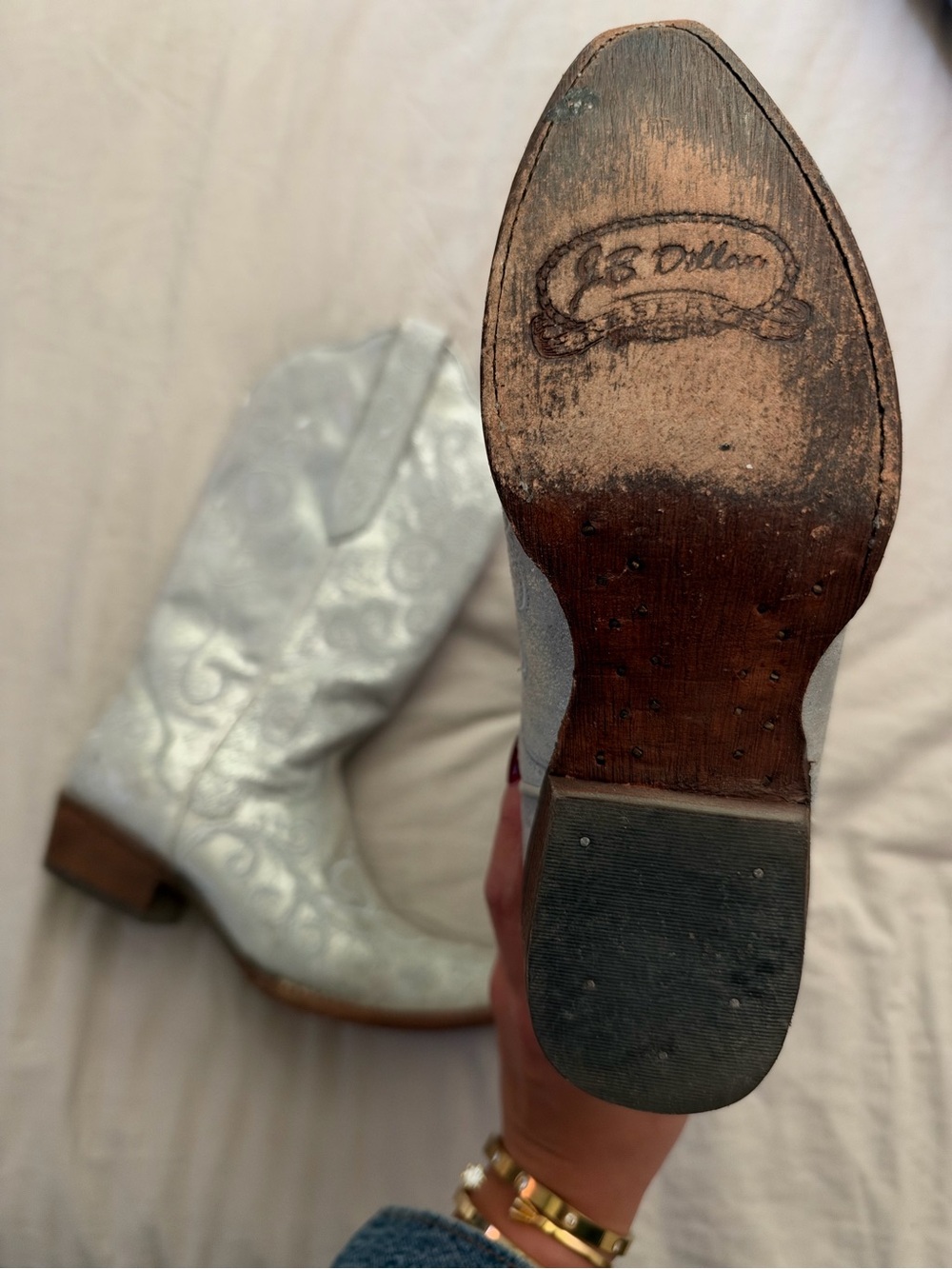 J.B Dillon Reserve JBR7030 B Silver Metallic Embroidered Western Cowboy Boot 7.5